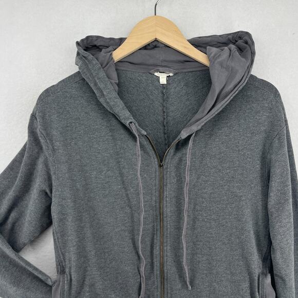 EILEEN FISHER Jacket M Stretch Organic Cotton Hoodie Full Zip Asymmetric Gray - Picture 3 of 15